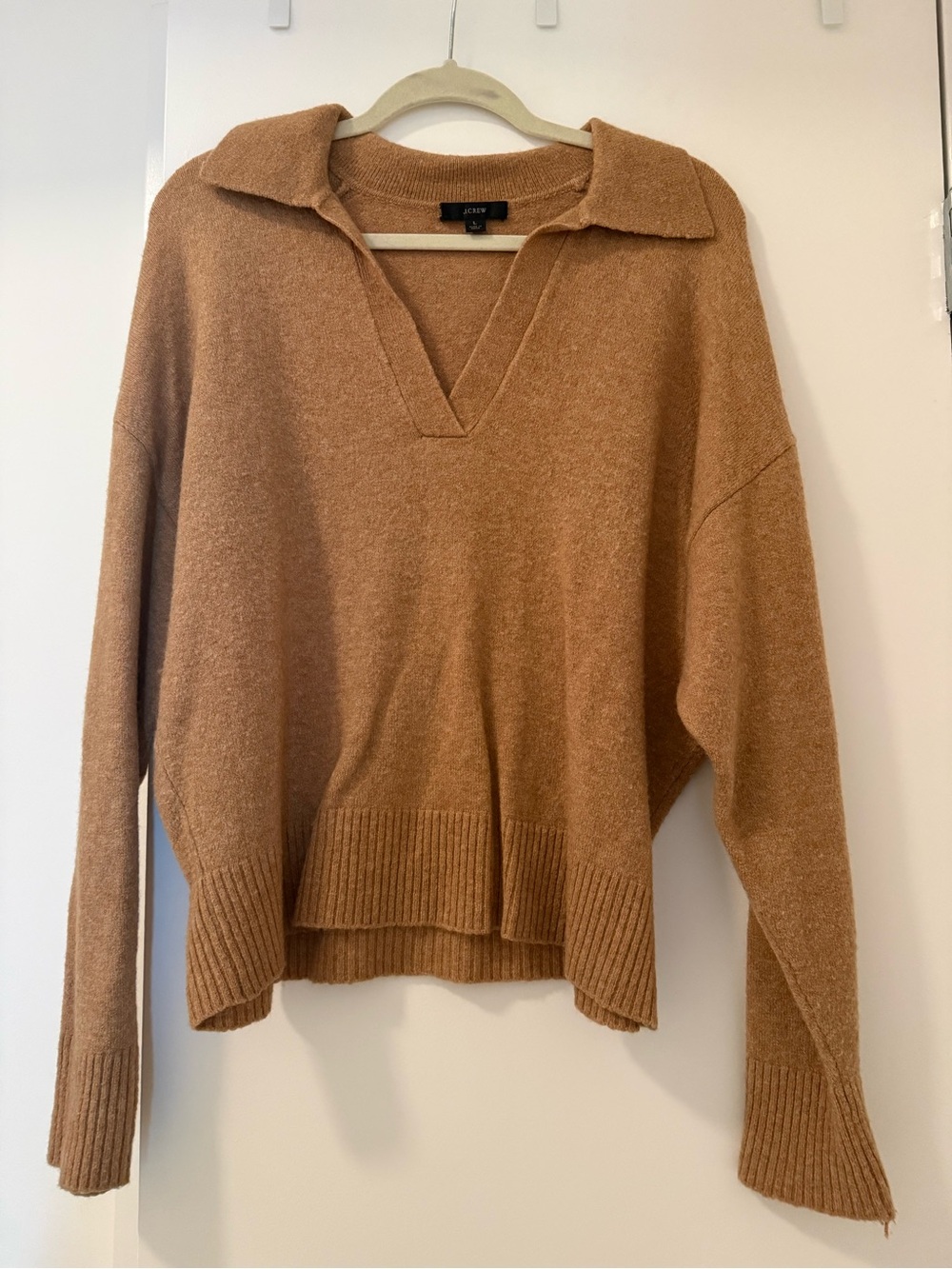 J. Crew Women's Collar V-Neck Sweater in Camel, size L